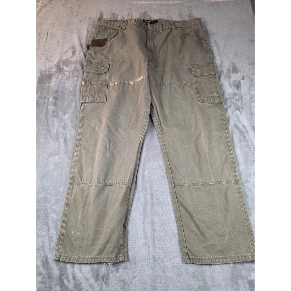Wrangler Riggs Workwear Cargo Pants Mens 44x32 Tan Ripstop Double Knee Utility